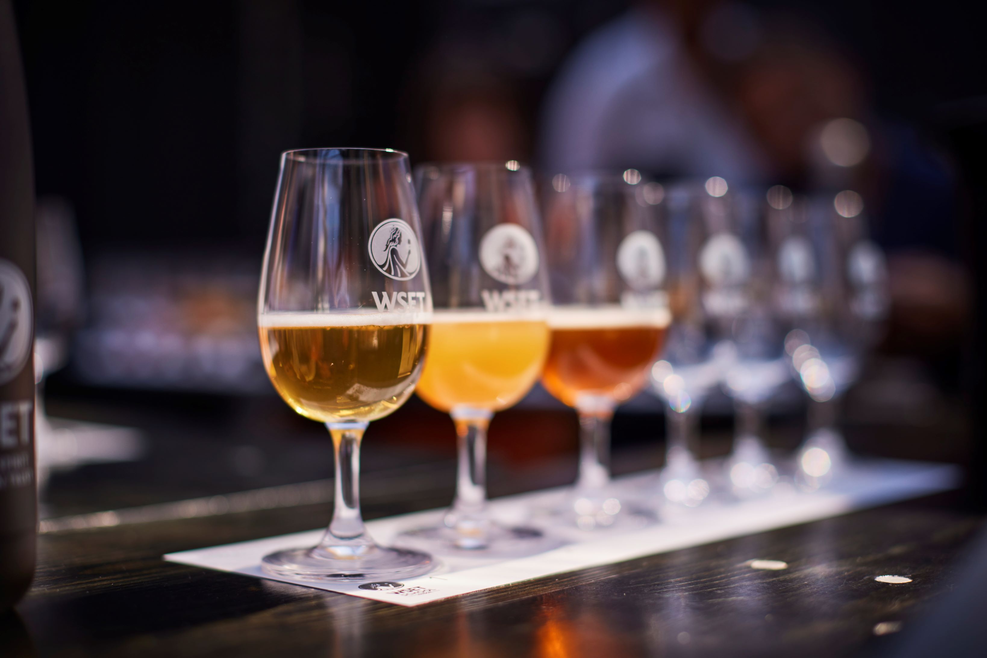 A row of wset beer glasses