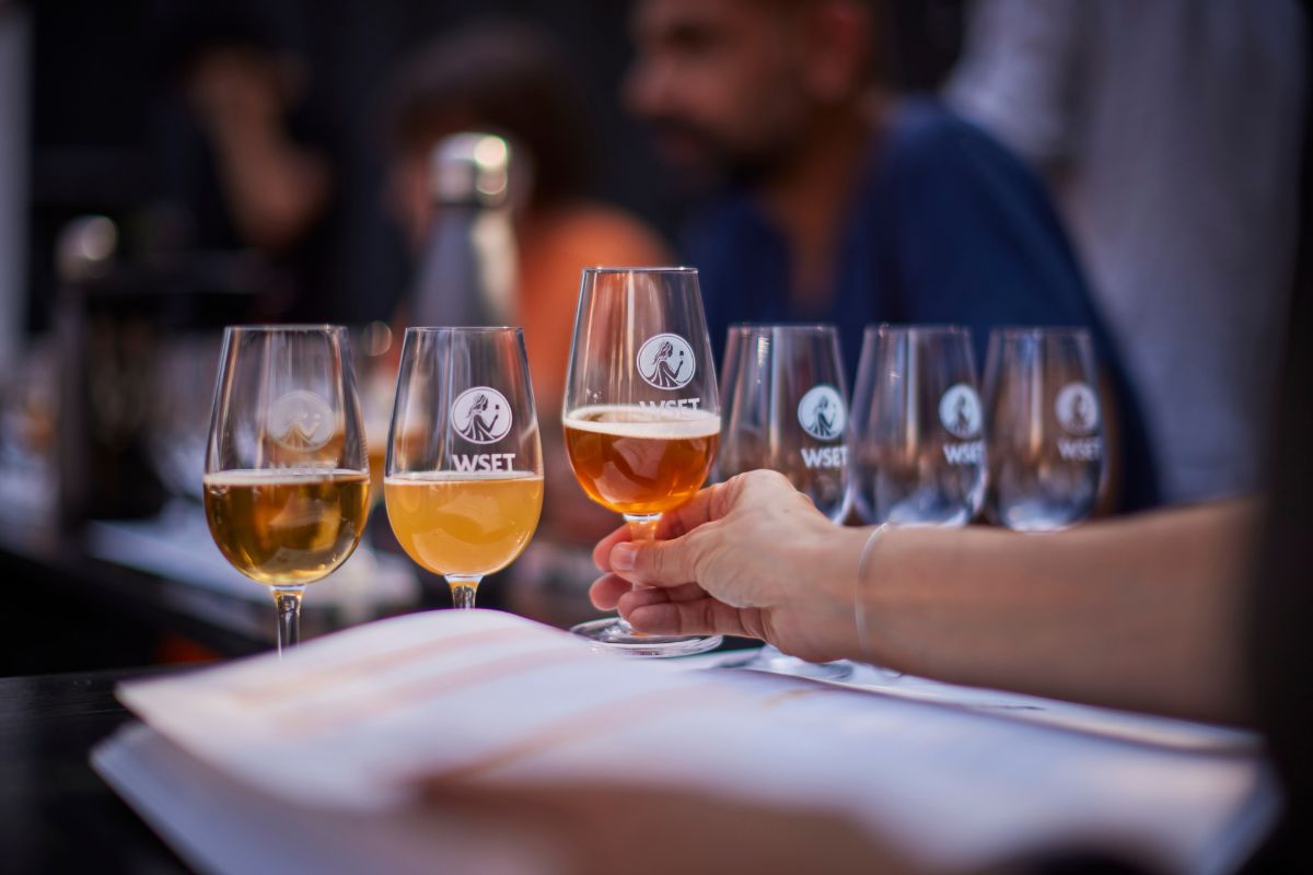 Row of glasses in a beer class