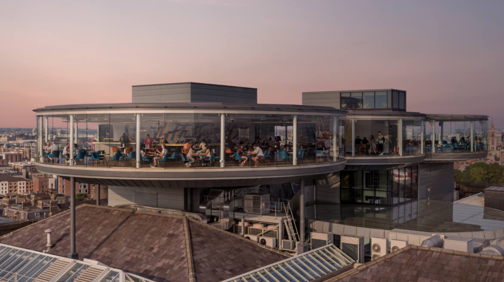 The bar at the top of the Guinness storehouse in Dublin.