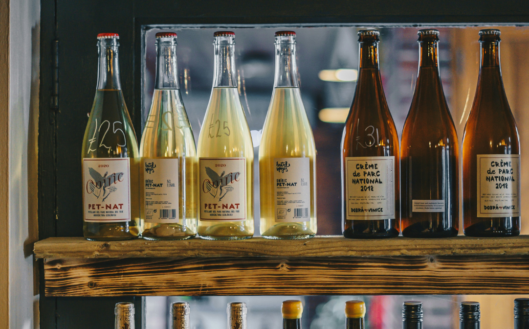 A shelf of pet nat sparkling wine